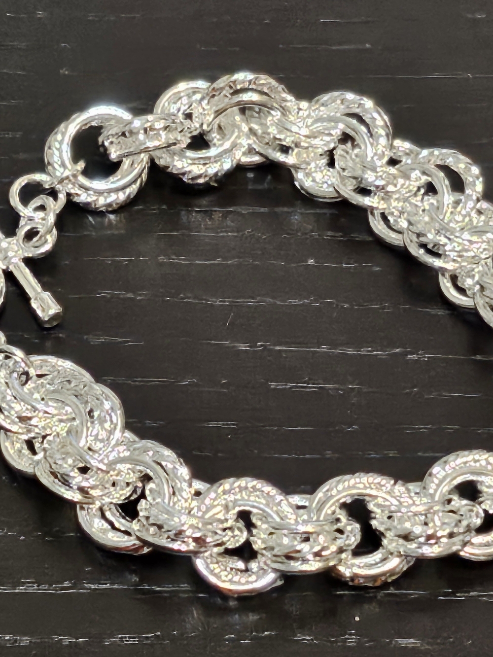 Sterling Silver Textured Link Bracelet - Silver